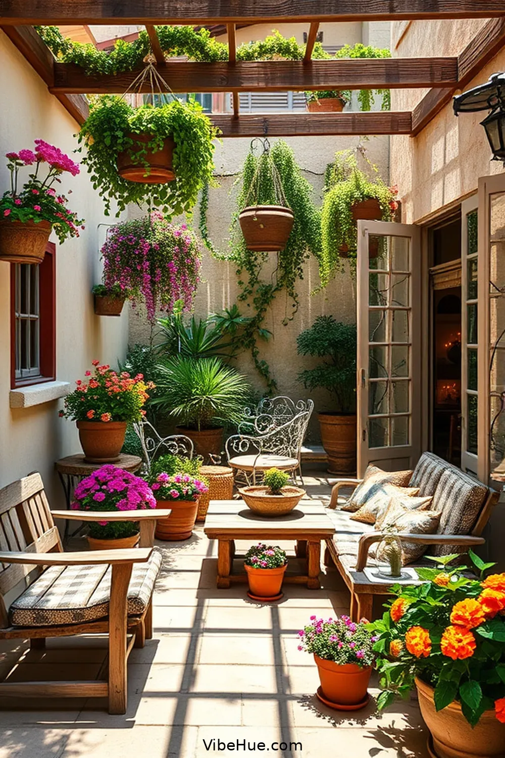 19 Tips for Year-Round Rustic Style Outdoor Patio Design 7 Include Potted Plants and Flowers for 19 Tips for Year-Round Rustic Style Outdoor Patio Design