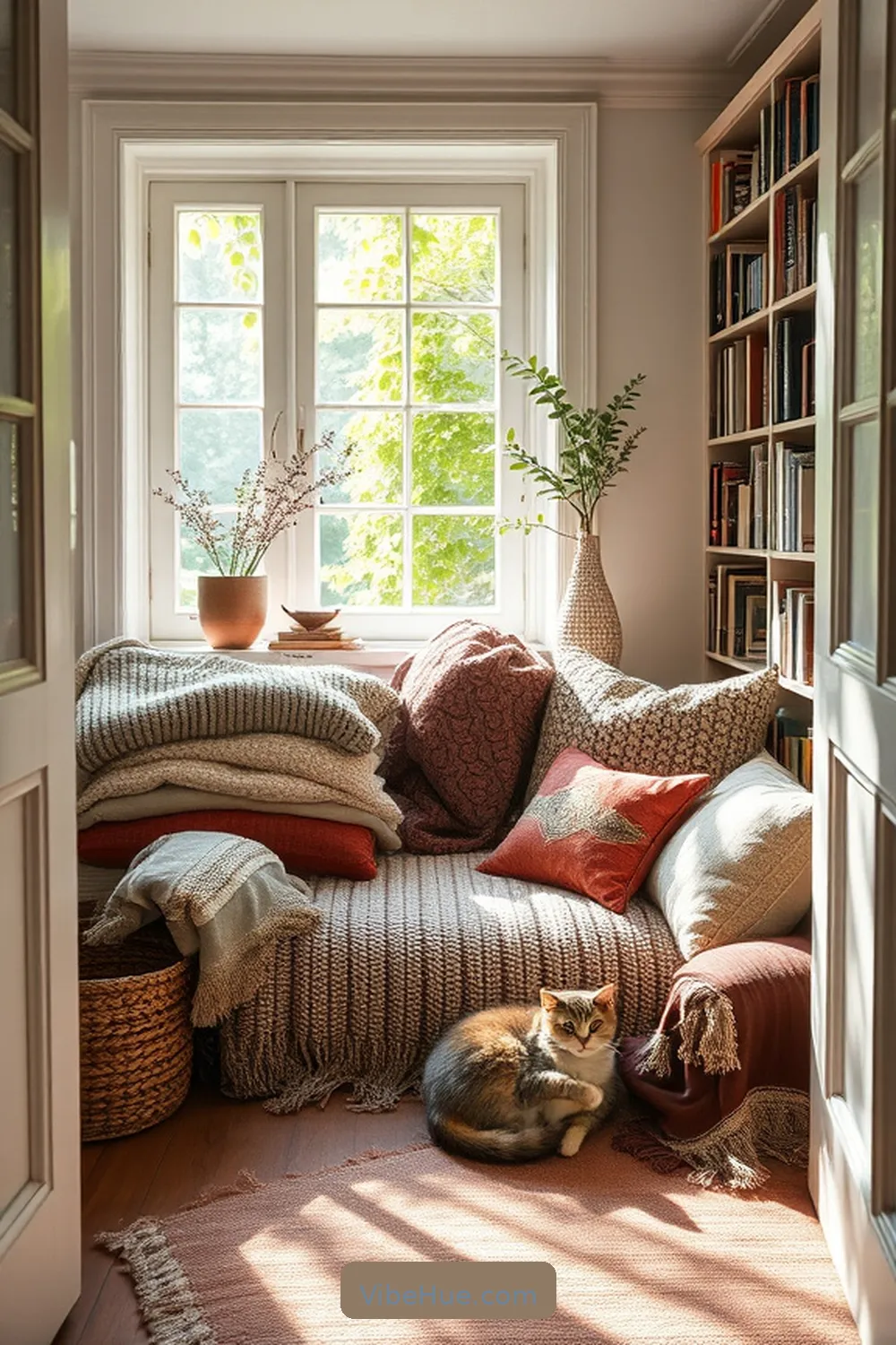 5. Add Cozy Textiles for 19 Ways to Create a Rustic Style Spring Library
