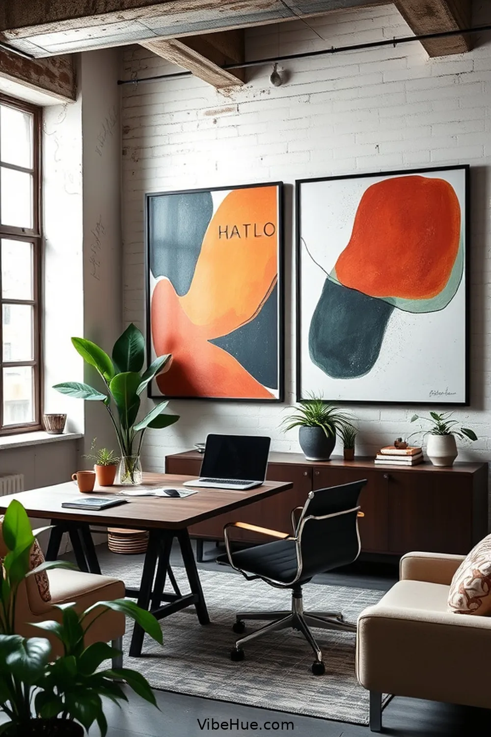 19 Ways to Refresh Your Spring Home Office With Industrial Style 14 Use Large, Framed Prints or Posters for 19 Ways to Refresh Your Spring Home Office With Industrial Style