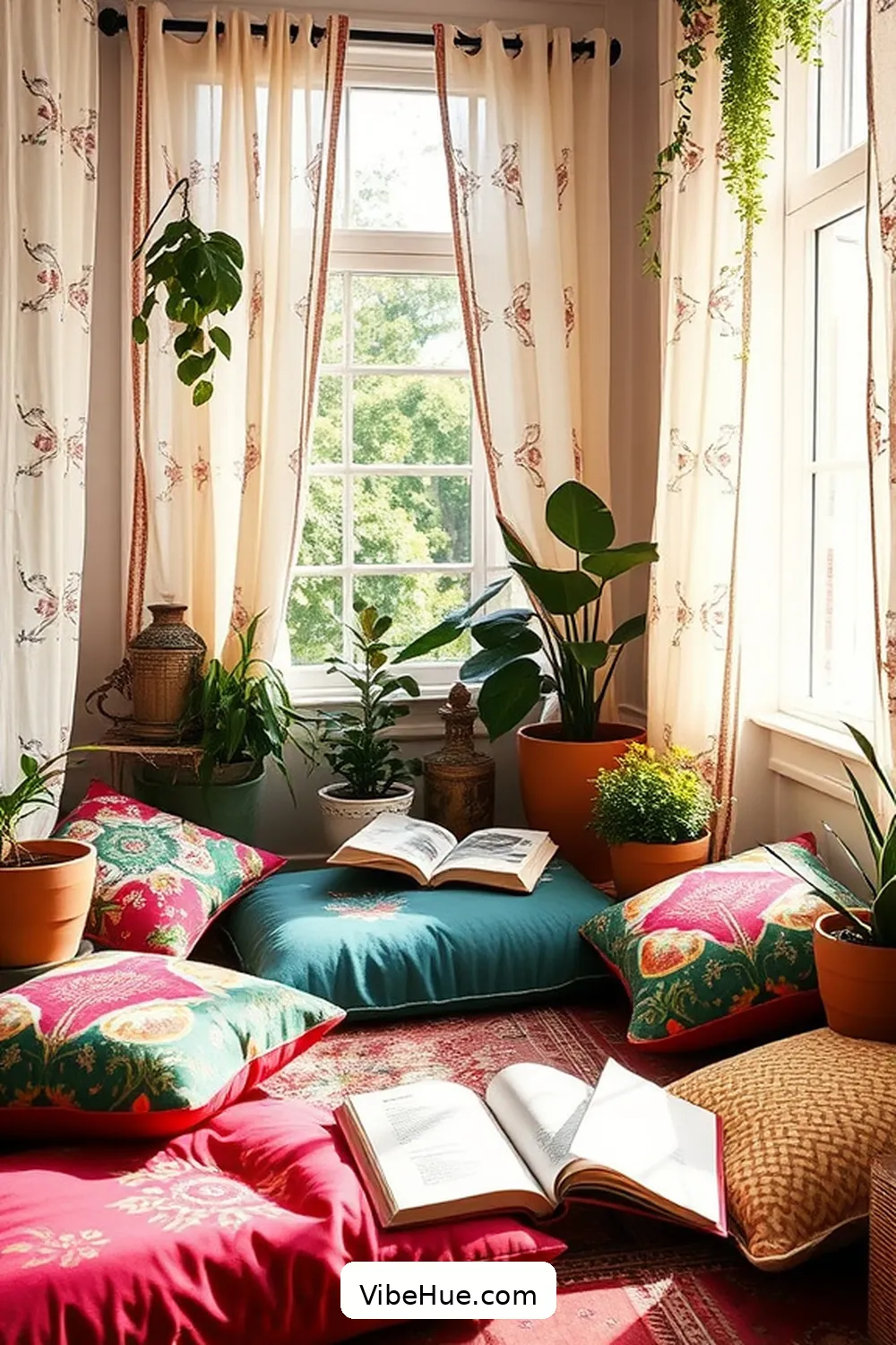 20 Bohemian Style Design Ideas for Your Spring Library 6 Create a Reading Nook With Floor Cushions for 20 Bohemian Style Design Ideas for Your Spring Library