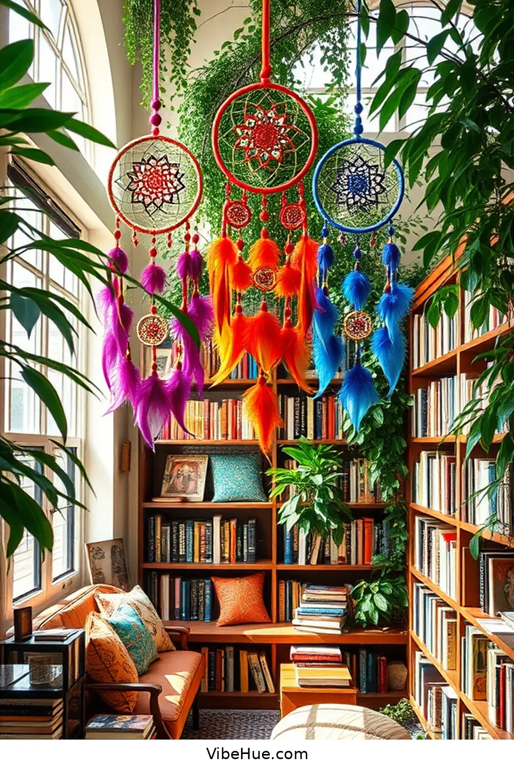 20 Bohemian Style Design Ideas for Your Spring Library 13 Hang Dreamcatchers for a Whimsical Touch for 20 Bohemian Style Design Ideas for Your Spring Library