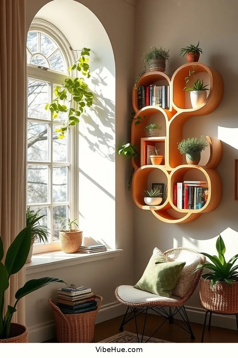 20 Bohemian Style Design Ideas for Your Spring Library 9 Integrate Bookshelves With Unique Shapes for 20 Bohemian Style Design Ideas for Your Spring Library