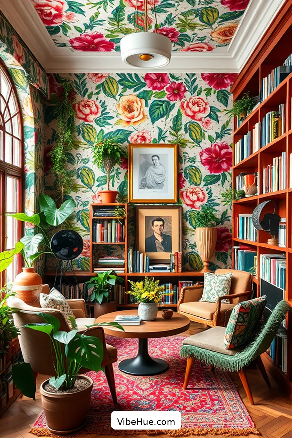 20 Bohemian Style Design Ideas for Your Spring Library 18 Use Bold Wallpaper to Make a Statement for 20 Bohemian Style Design Ideas for Your Spring Library