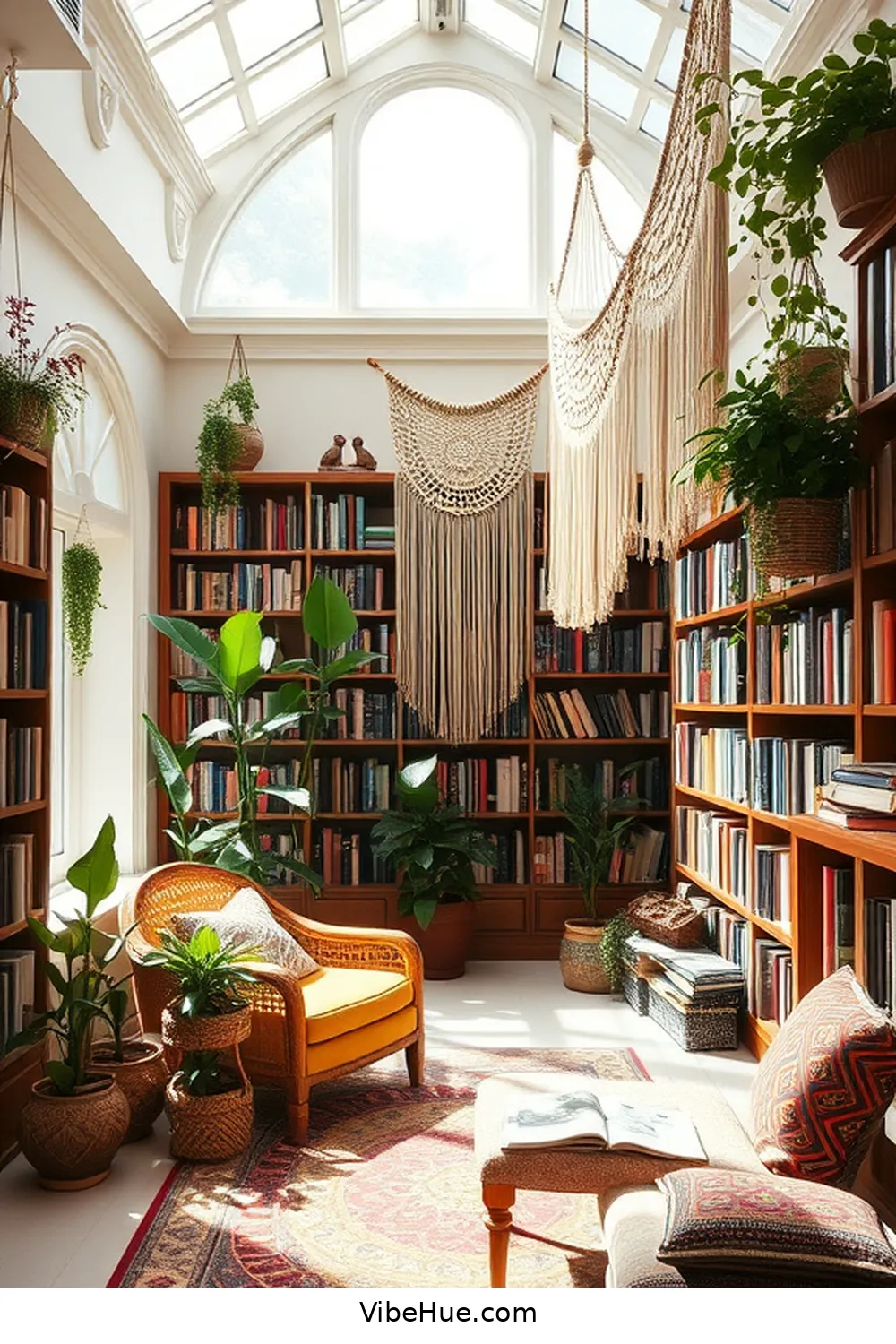 20 Bohemian Style Design Ideas for Your Spring Library 7 Use Macramรฉ Wall Hangings for 20 Bohemian Style Design Ideas for Your Spring Library
