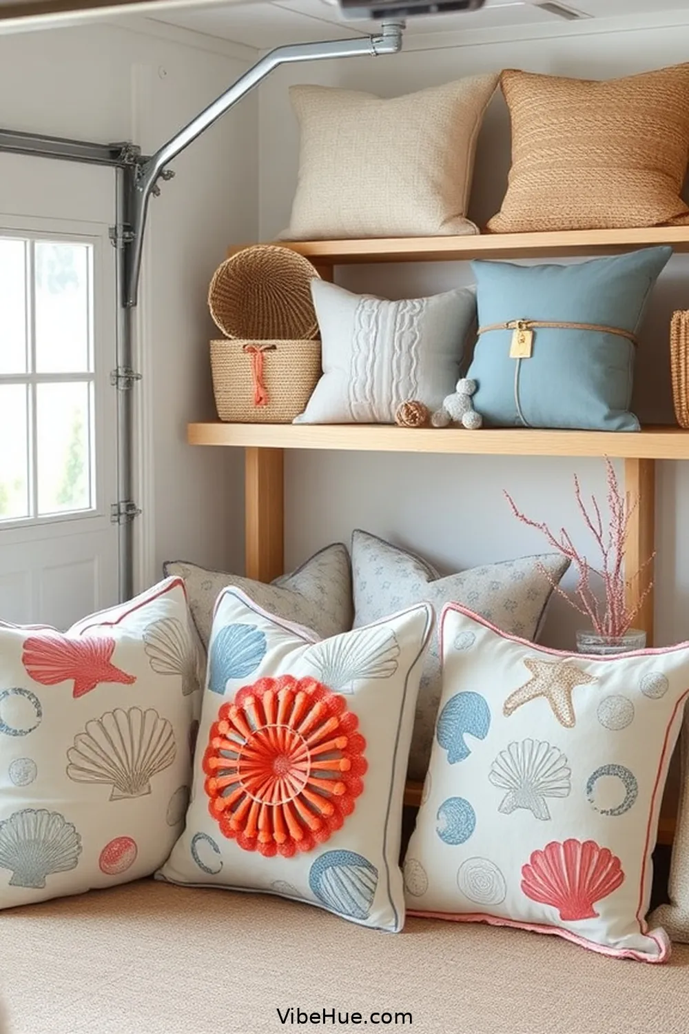 Implement Ocean-Themed Decorative Pillows for 20 Coastal Style Ideas to Refresh Your Spring Garage