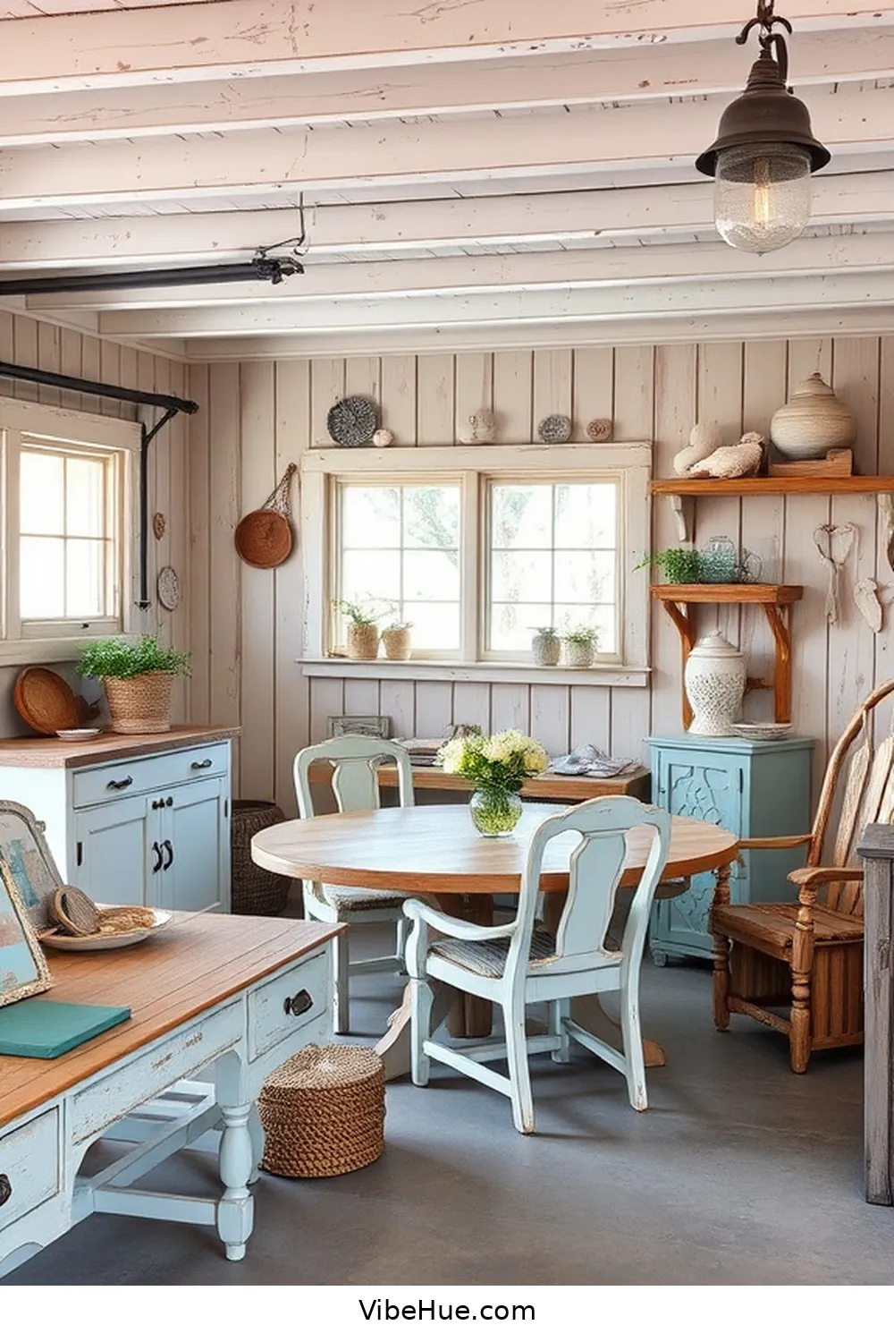 Incorporate Weathered and Distressed Furniture for 20 Coastal Style Ideas to Refresh Your Spring Garage