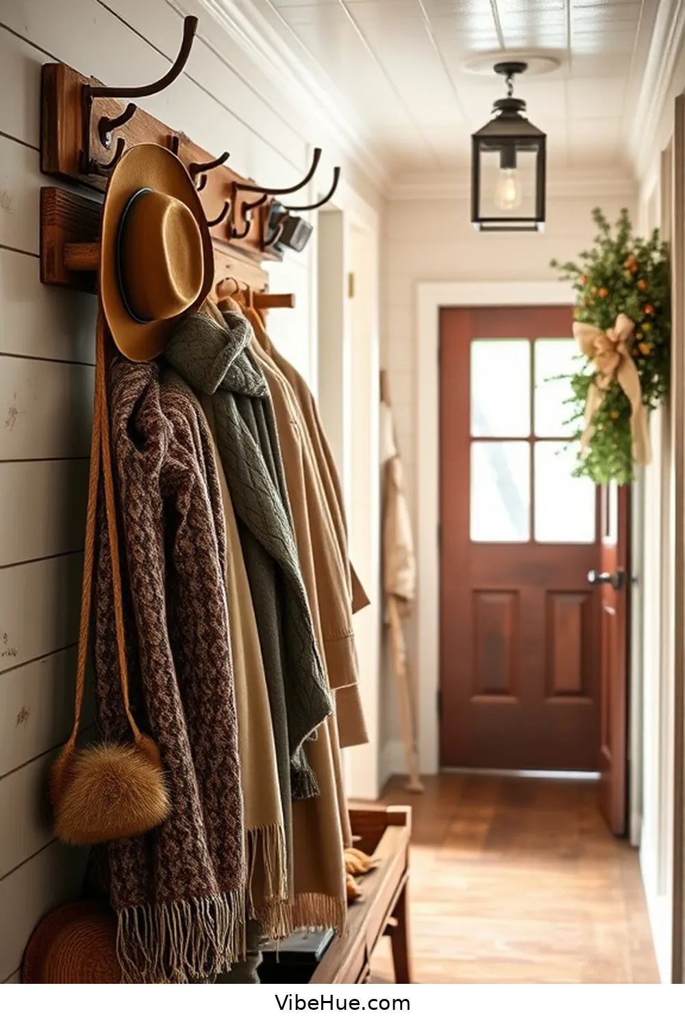 20 Cozy Ideas for a Winter Hallway in Modern Farmhouse Style 16 Highlight a Rustic Coat Rack for 20 Cozy Ideas for a Winter Hallway in Modern Farmhouse Style