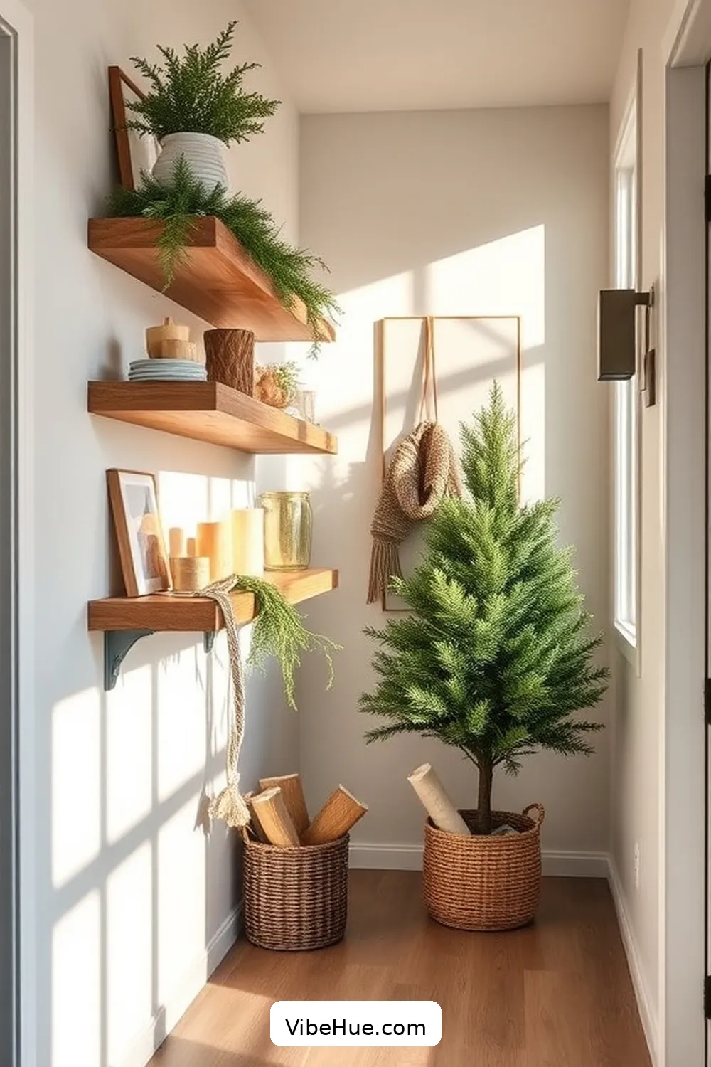 20 Cozy Ideas for a Winter Hallway in Modern Farmhouse Style 13 Install Floating Shelves for 20 Cozy Ideas for a Winter Hallway in Modern Farmhouse Style