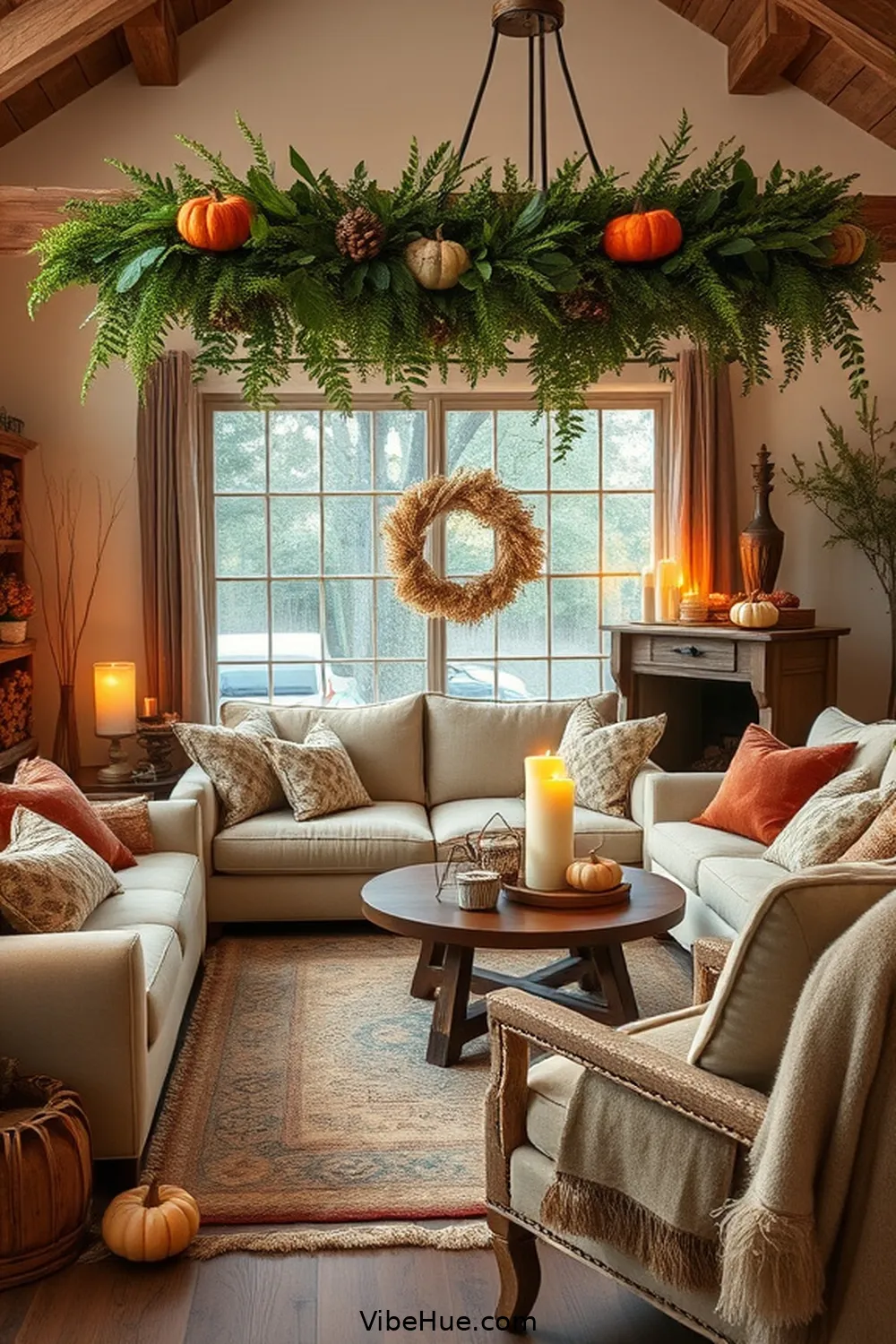 20 Cozy Ways to Style a Rustic Fall Living Room 10 Display Seasonal Greenery for 20 Cozy Ways to Style a Rustic Fall Living Room