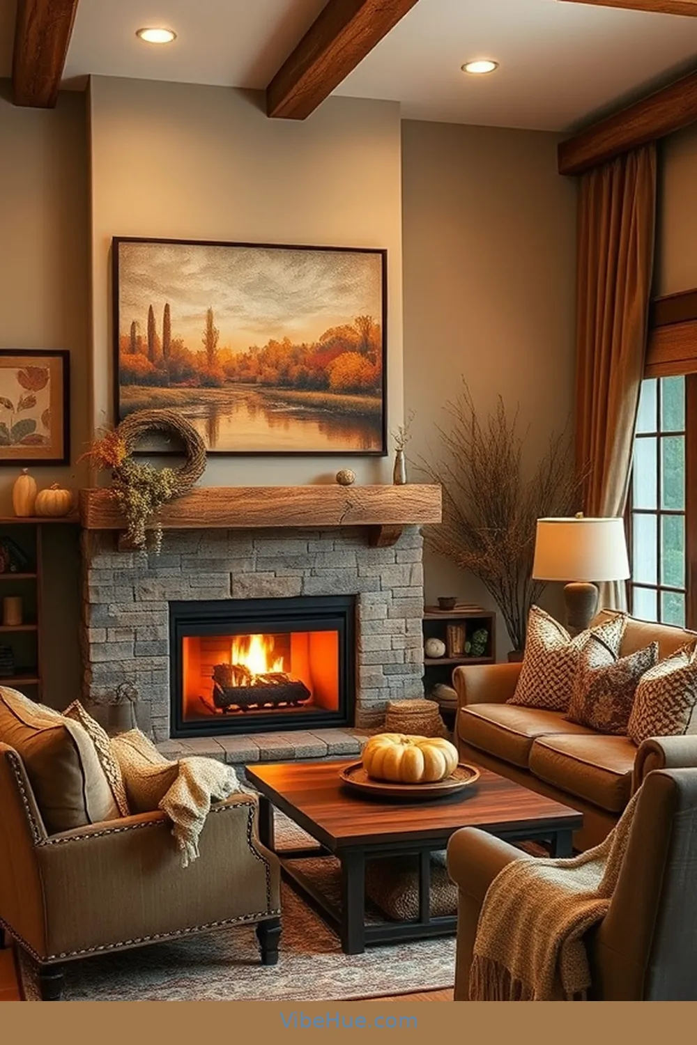 20 Cozy Ways to Style a Rustic Fall Living Room 7 Hang Rustic Wall Art for 20 Cozy Ways to Style a Rustic Fall Living Room