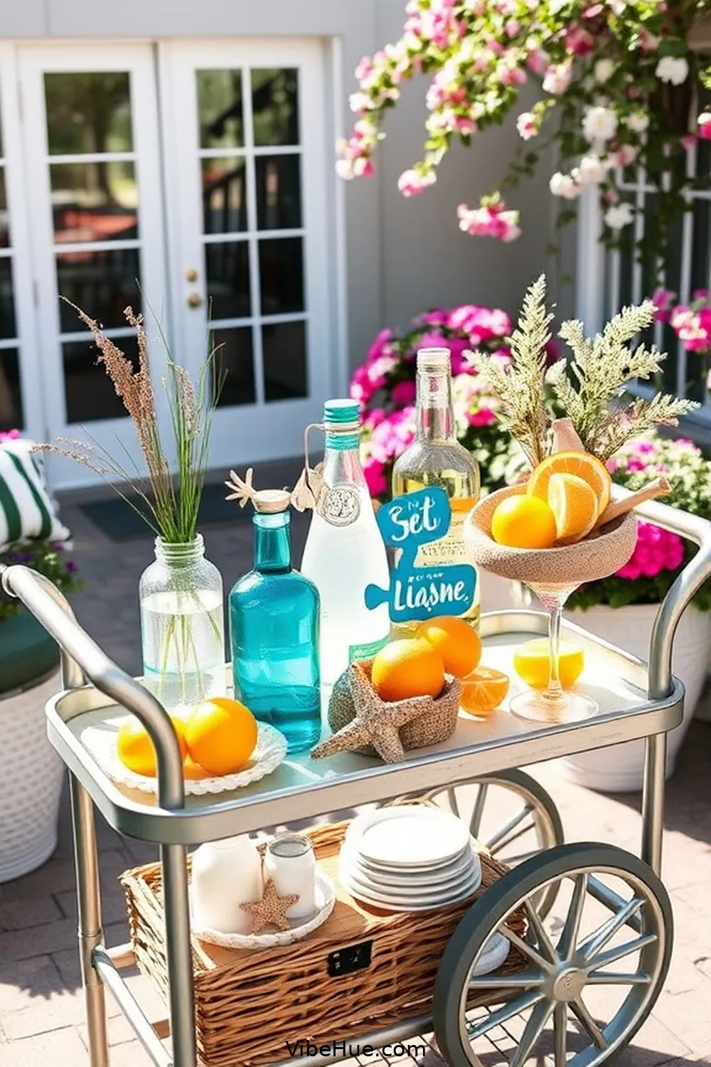 Bar Cart for Entertaining for 20 Essential Elements for a Coastal Style Spring Outdoor Patio