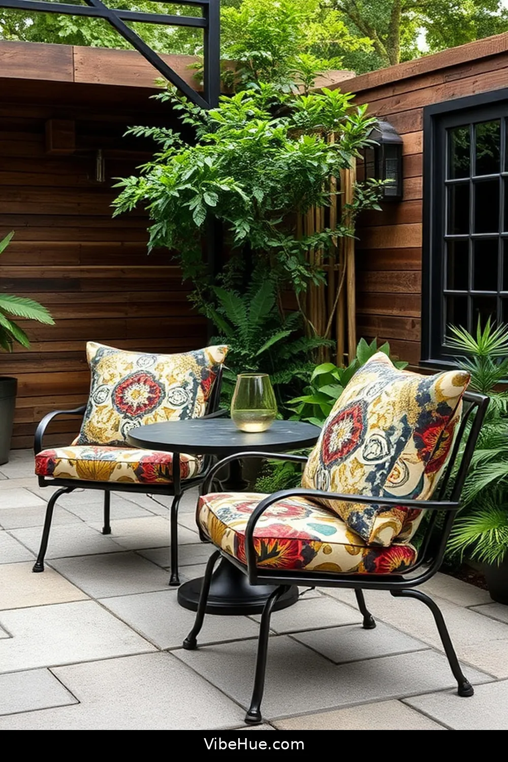 20 Industrial Style Ideas for Your Summer Outdoor Patio 18 Enhance Seating With Cushions in Bold Prints for 20 Industrial Style Ideas for Your Summer Outdoor Patio