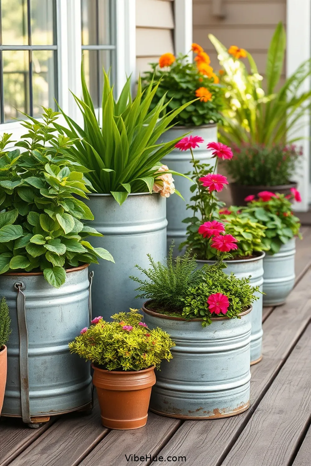 20 Industrial Style Ideas for Your Summer Outdoor Patio 20 Use Galvanized Containers for Plants for 20 Industrial Style Ideas for Your Summer Outdoor Patio