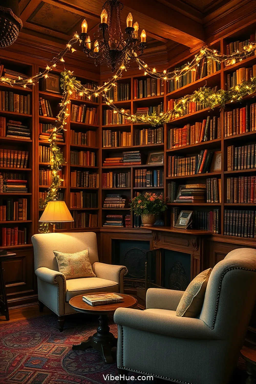 20 Rustic Decor Ideas for a Holiday Library Space 6 Adorn With Twinkling Fairy Lights for 20 Rustic Decor Ideas for a Holiday Library Space