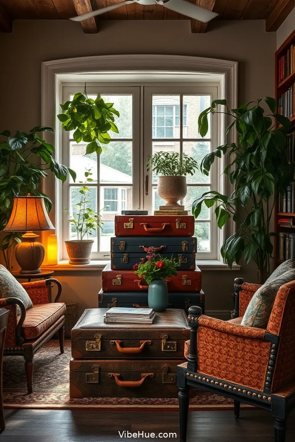 20 Rustic Decor Ideas for a Holiday Library Space 18 Use Vintage Suitcases as Coffee Tables for 20 Rustic Decor Ideas for a Holiday Library Space