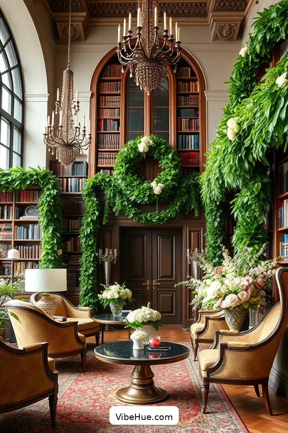 20 Tips for a Holiday Library in Modern Glam Style 11 Enhance With Fresh Greenery for 20 Tips for a Holiday Library in Modern Glam Style