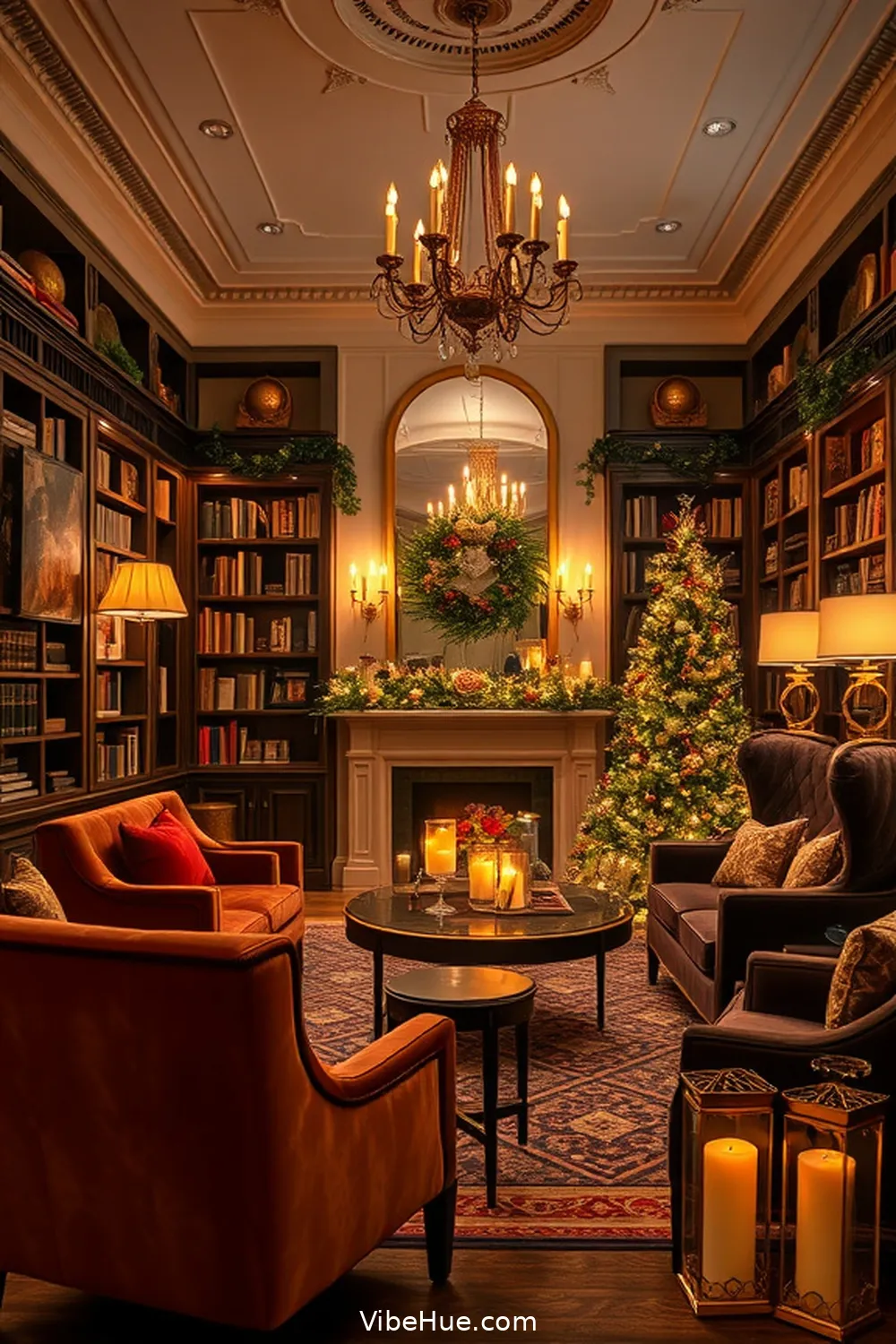20 Tips for a Holiday Library in Modern Glam Style 16 Incorporate Candlelight for 20 Tips for a Holiday Library in Modern Glam Style