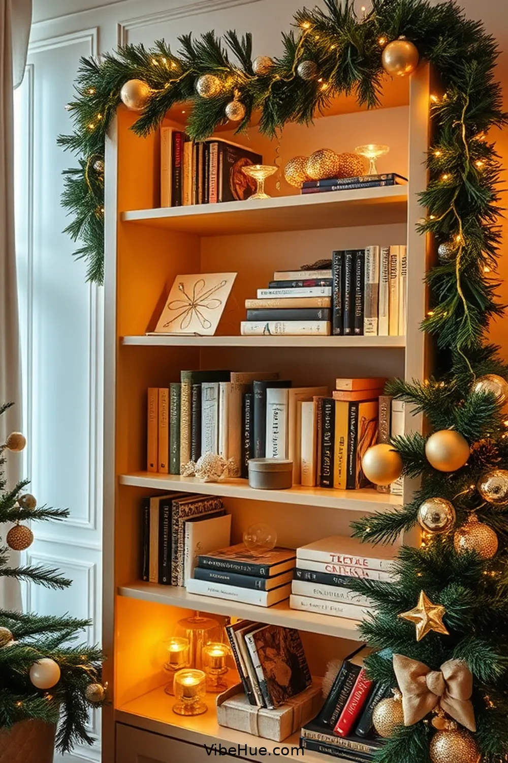 20 Tips for a Holiday Library in Modern Glam Style 12 Set Up a Festive Bookcase for 20 Tips for a Holiday Library in Modern Glam Style