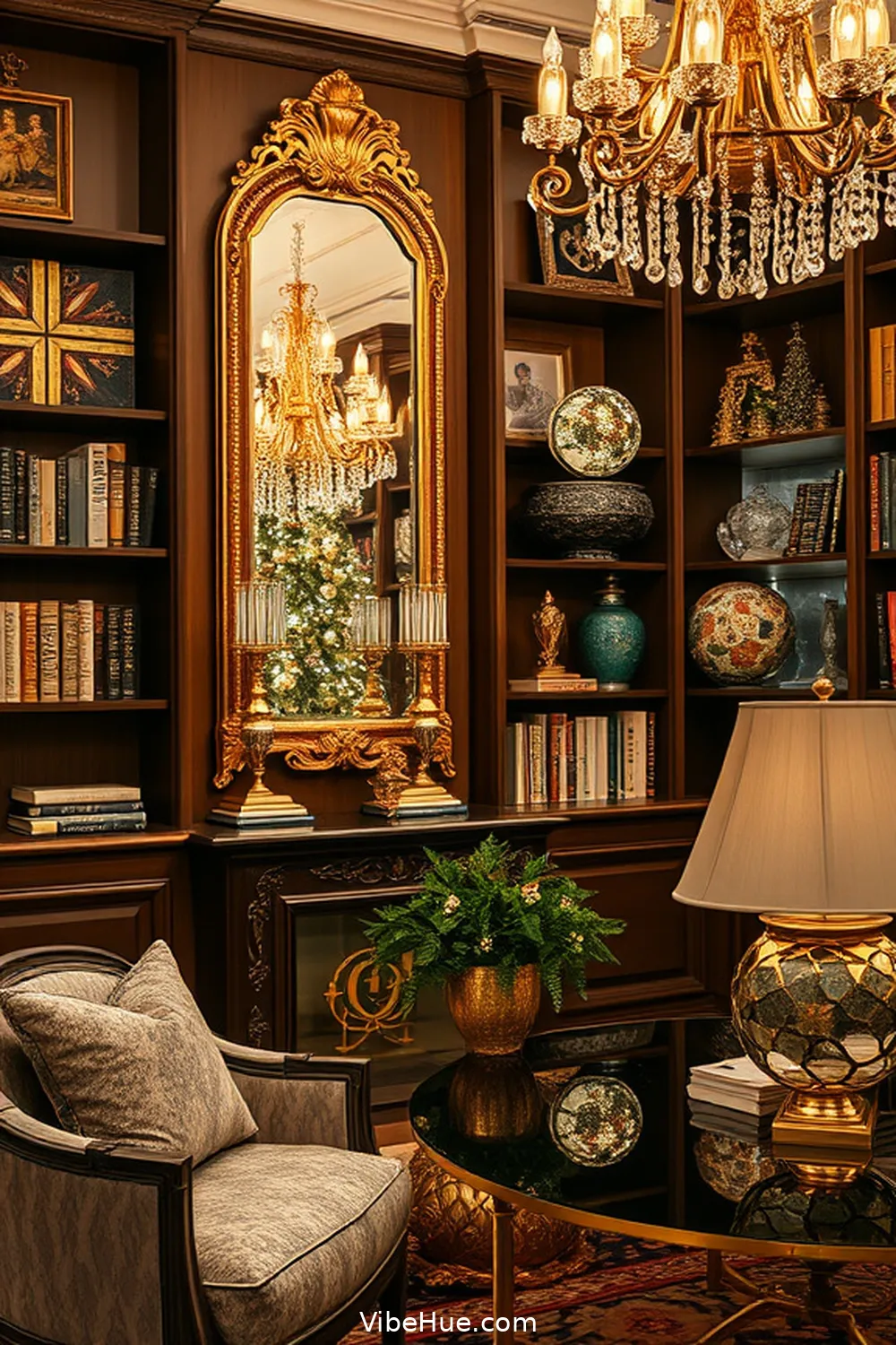 20 Tips for a Holiday Library in Modern Glam Style 10 Use Decorative Mirrors for 20 Tips for a Holiday Library in Modern Glam Style