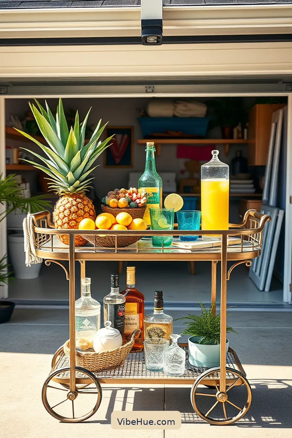 20 Ways to Create Coastal Style in Your Summer Garage 11 Add a Bar Cart for Summer Refreshments for 20 Ways to Create Coastal Style in Your Summer Garage