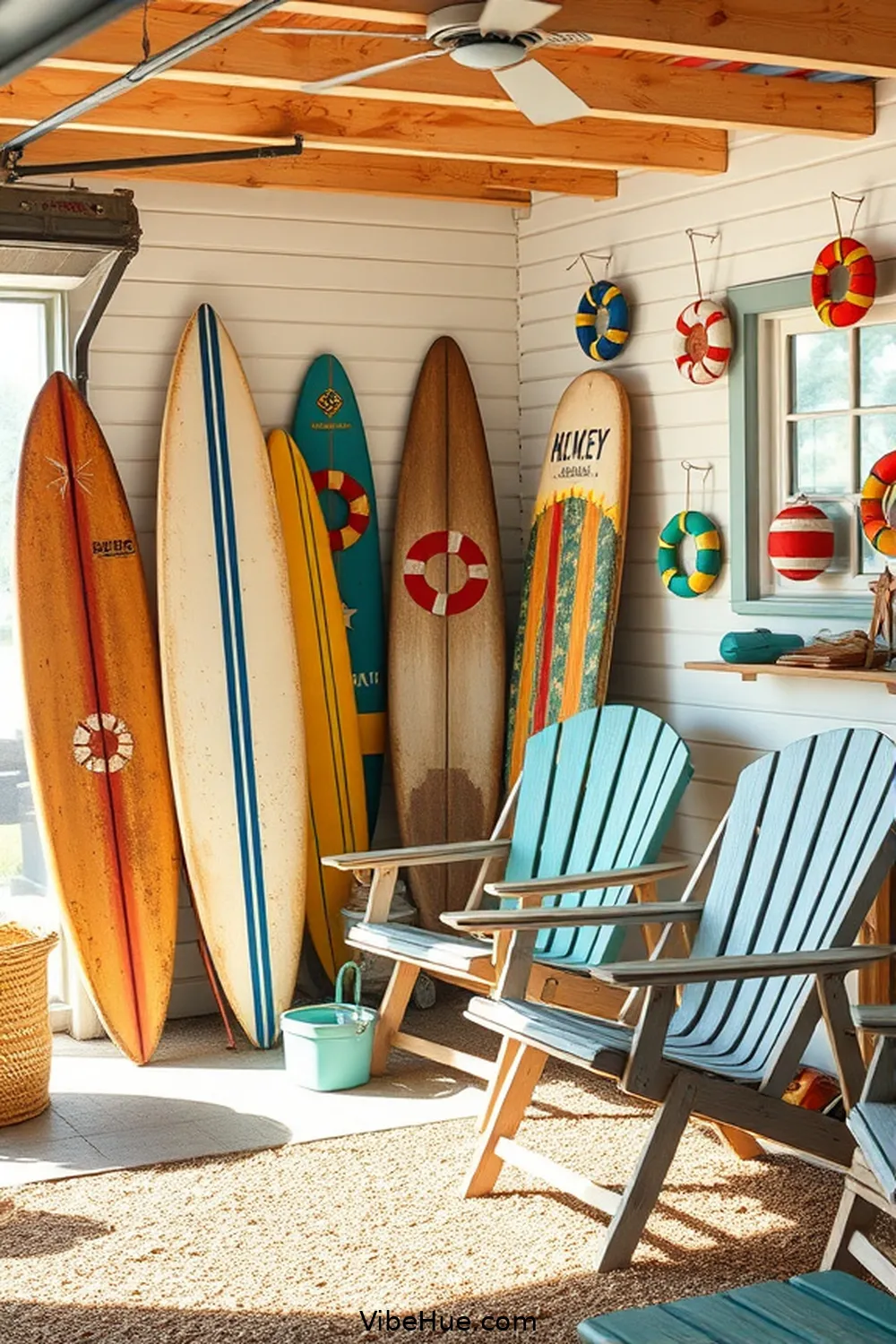 20 Ways to Create Coastal Style in Your Summer Garage 14 Use Vintage Beach Gear as Decor for 20 Ways to Create Coastal Style in Your Summer Garage