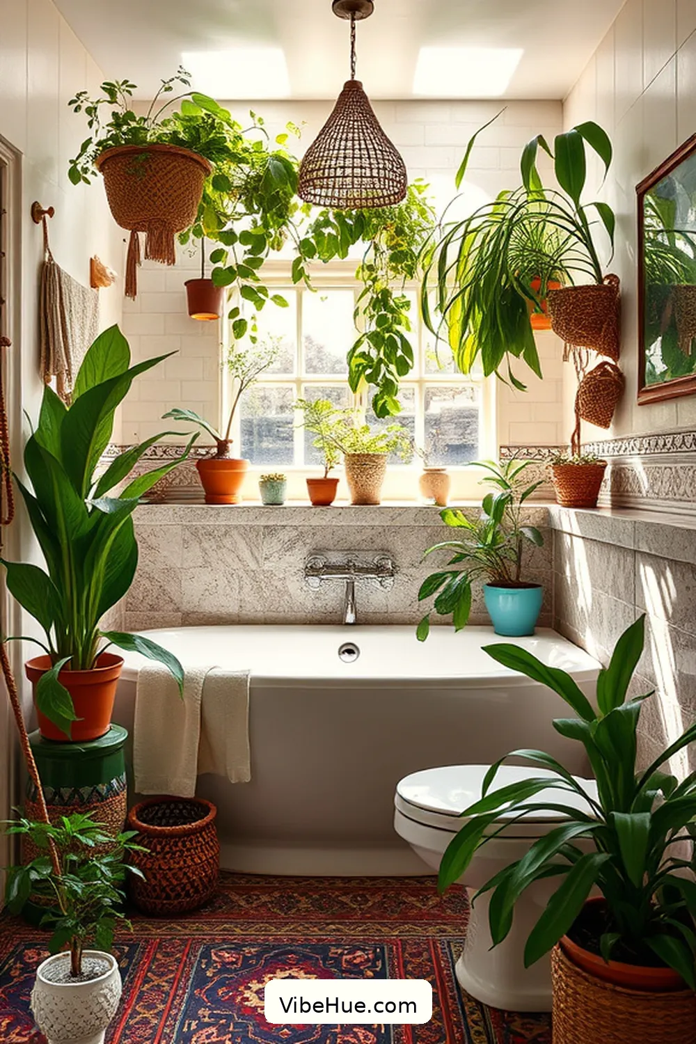 Add Indoor Plants for a Natural Touch for 20 Ways to Create a Bohemian Style Summer Bathroom