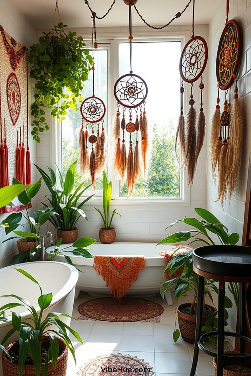 Hang Dreamcatchers or Tapestries for 20 Ways to Create a Bohemian Style Summer Bathroom