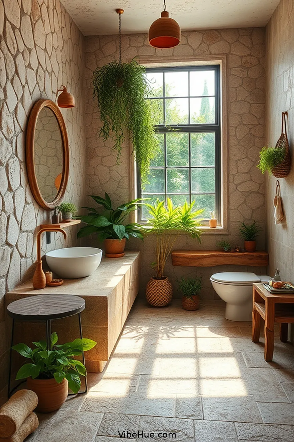 Integrate Natural Stone Elements for 20 Ways to Create a Bohemian Style Summer Bathroom