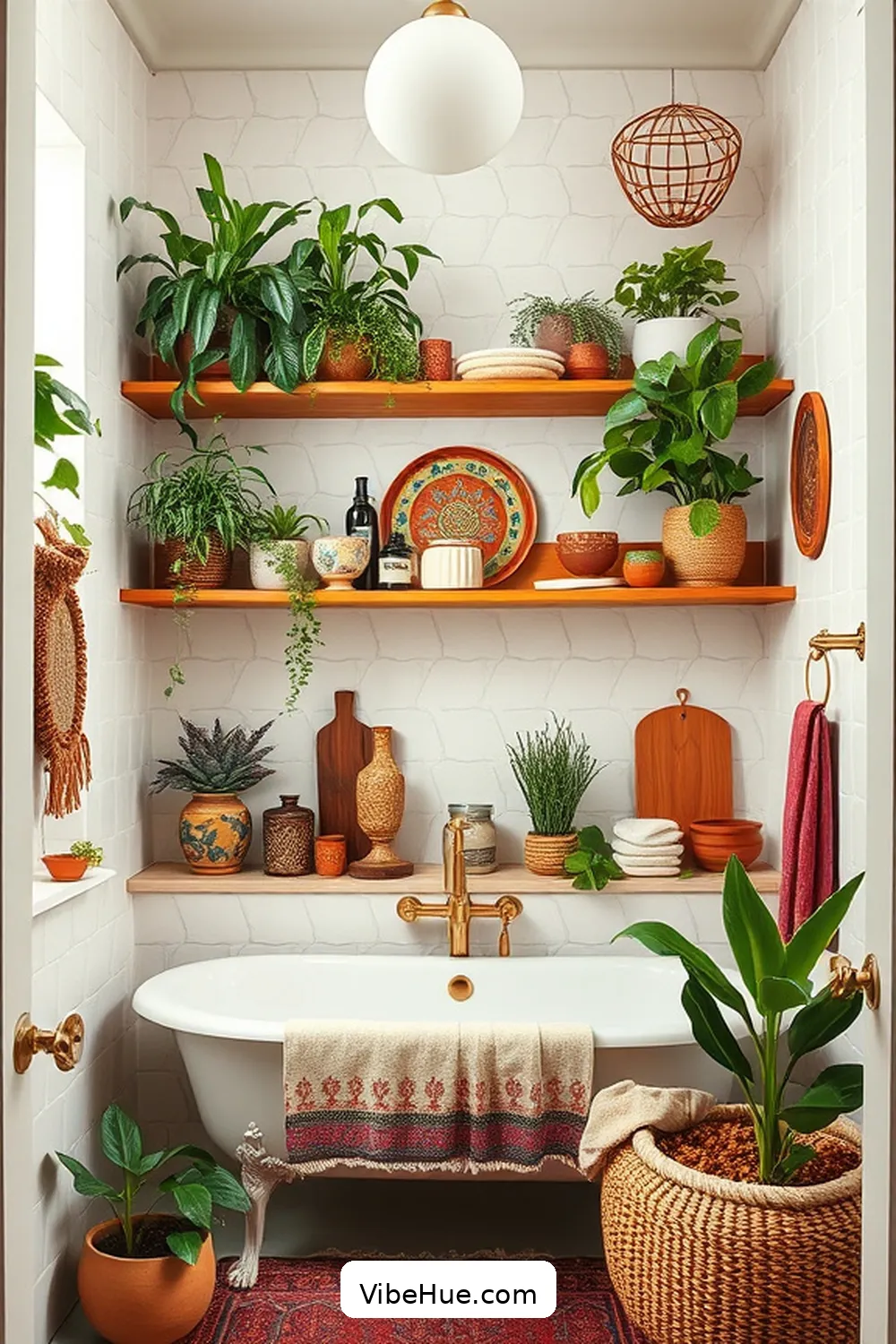 Use Open Shelving for Decorative Displays for 20 Ways to Create a Bohemian Style Summer Bathroom