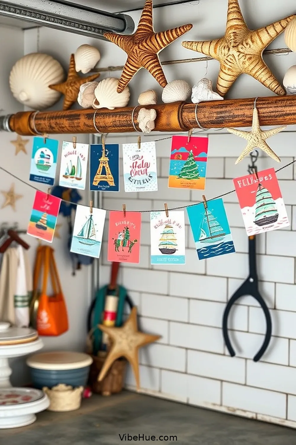 20 Ways to Create a Coastal Style Holiday Garage 21 Display Holiday Cards on a Nautical Line for 20 Ways to Create a Coastal Style Holiday Garage
