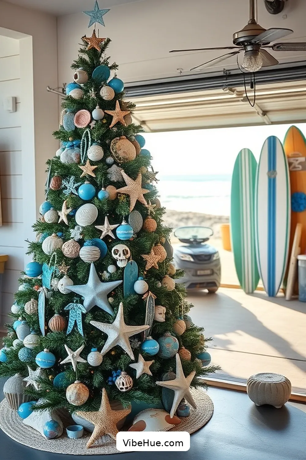 20 Ways to Create a Coastal Style Holiday Garage 16 Feature a Beach-Themed Tree for 20 Ways to Create a Coastal Style Holiday Garage