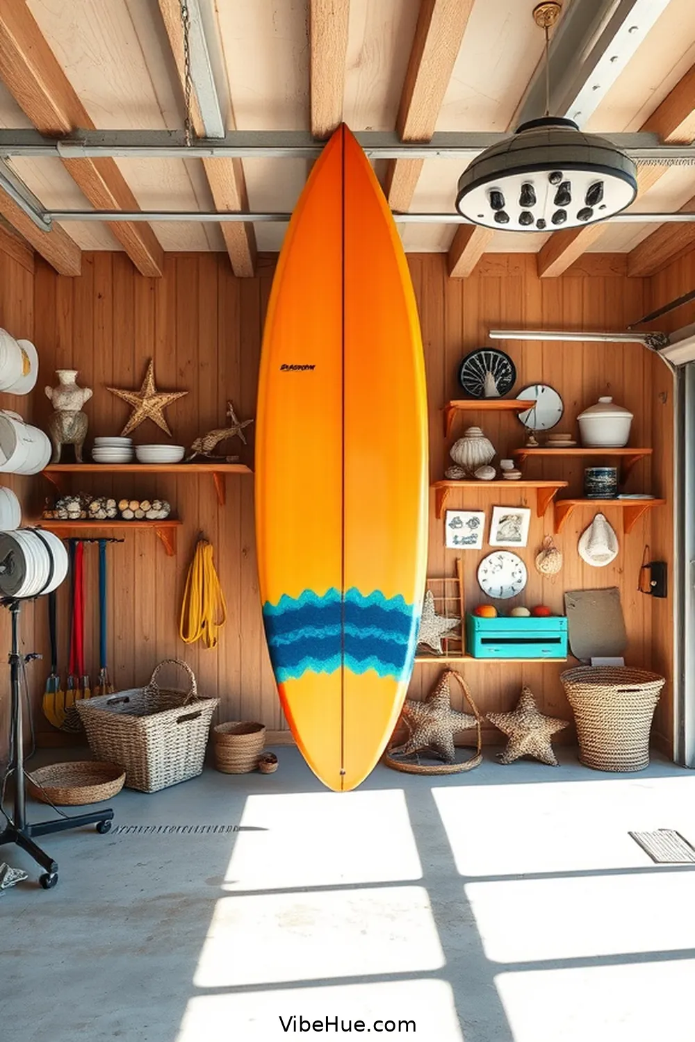 20 Ways to Create a Coastal Style Holiday Garage 9 Install a Surfboard as Wall Art for 20 Ways to Create a Coastal Style Holiday Garage