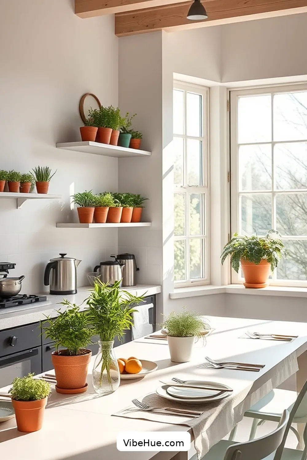 Design a Splash of Greenery for 20 Ways to Create a Minimalist Style Spring Kitchen