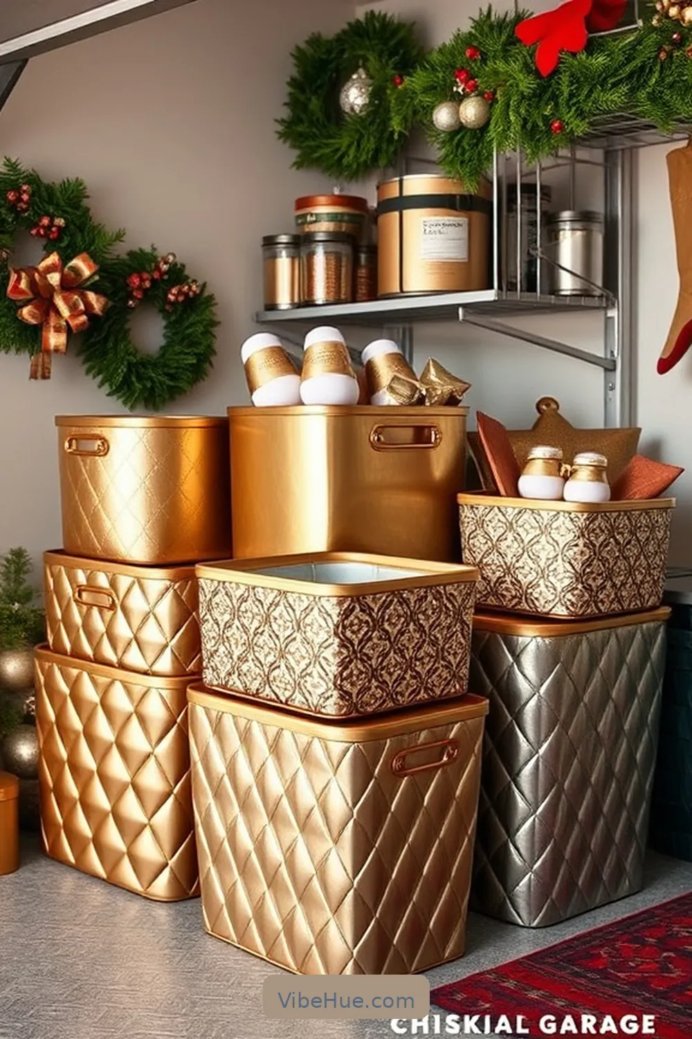 Use Decorative Storage Bins for 20 Ways to Create a Modern Glam Holiday Garage Style