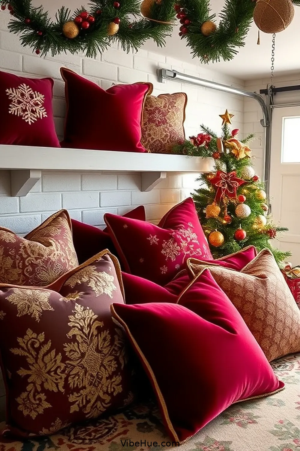Use Festive Pillow Accents for 20 Ways to Create a Modern Glam Holiday Garage Style