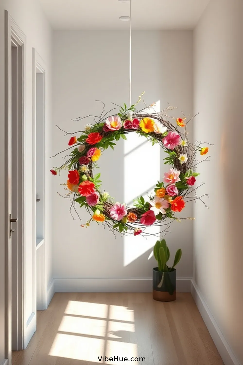 20 Ways to Create a Spring Hallway in Minimalist Style 12 Implement a Seasonal Wreath for 20 Ways to Create a Spring Hallway in Minimalist Style