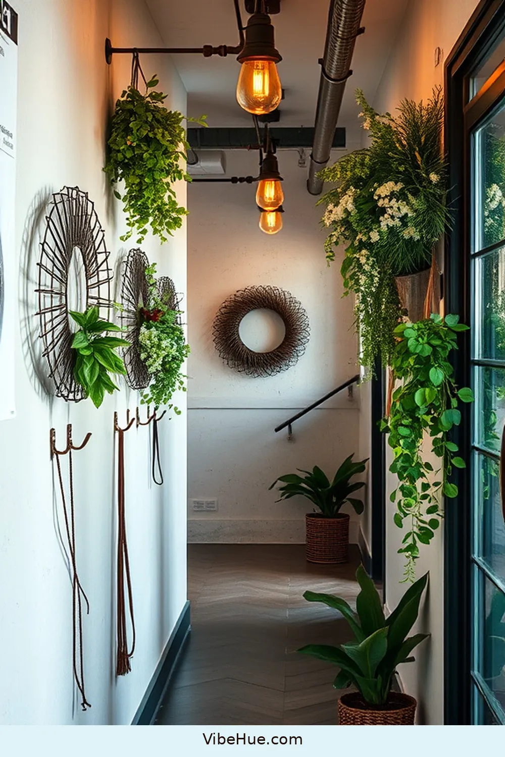 Hang Festive Wreaths With a Twist for 20 Ways to Create an Industrial Style Holiday Hallway