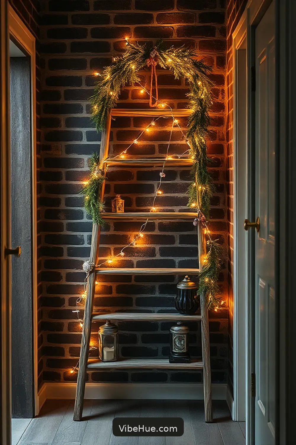 Showcase Decorative Ladder Displays for 20 Ways to Create an Industrial Style Holiday Hallway