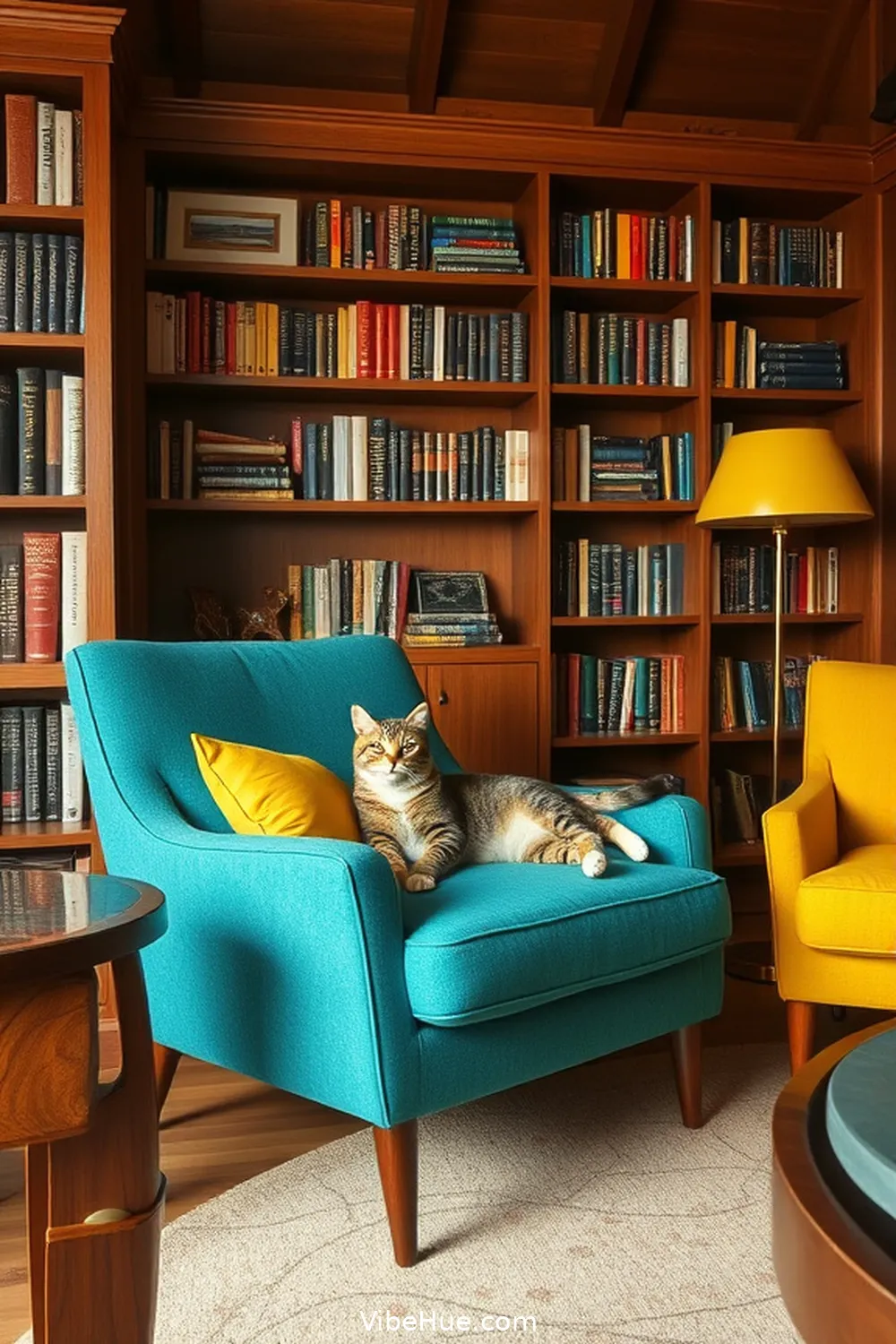 Vintage Vibes With Bold Accent Colors for 21 Cozy Mid-Century Modern Style Libraries for Winter Inspiration