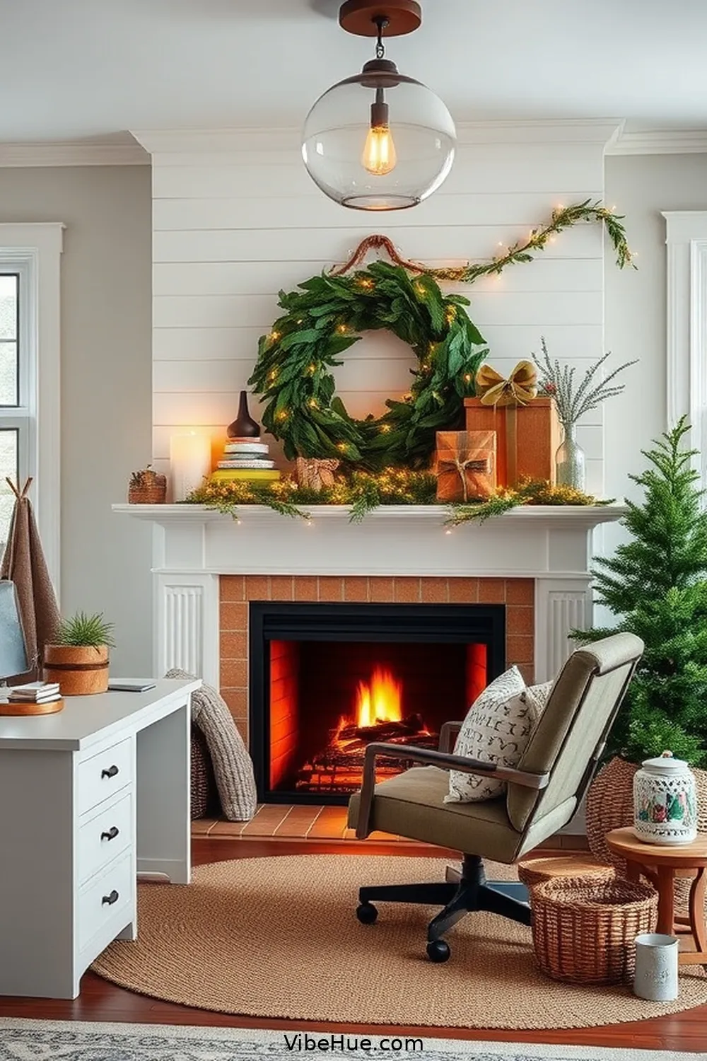 Celebrate the Season With Festive Accents for 21 Inspiring Holiday Home Office Ideas in Modern Farmhouse Style