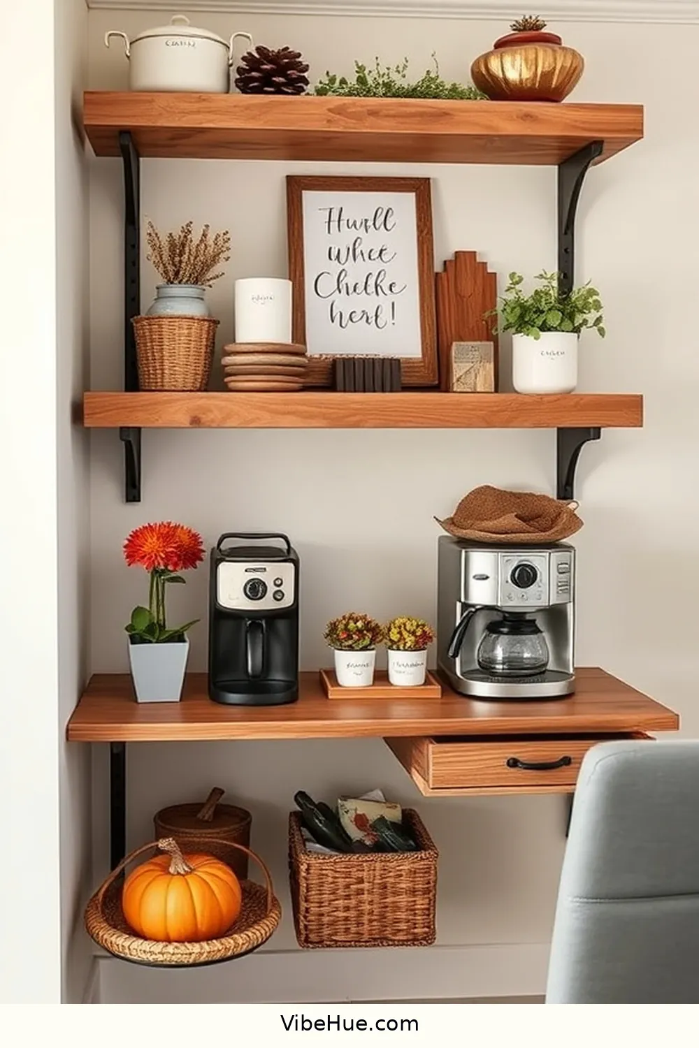 Create a Coffee Station for 21 Inspiring Holiday Home Office Ideas in Modern Farmhouse Style