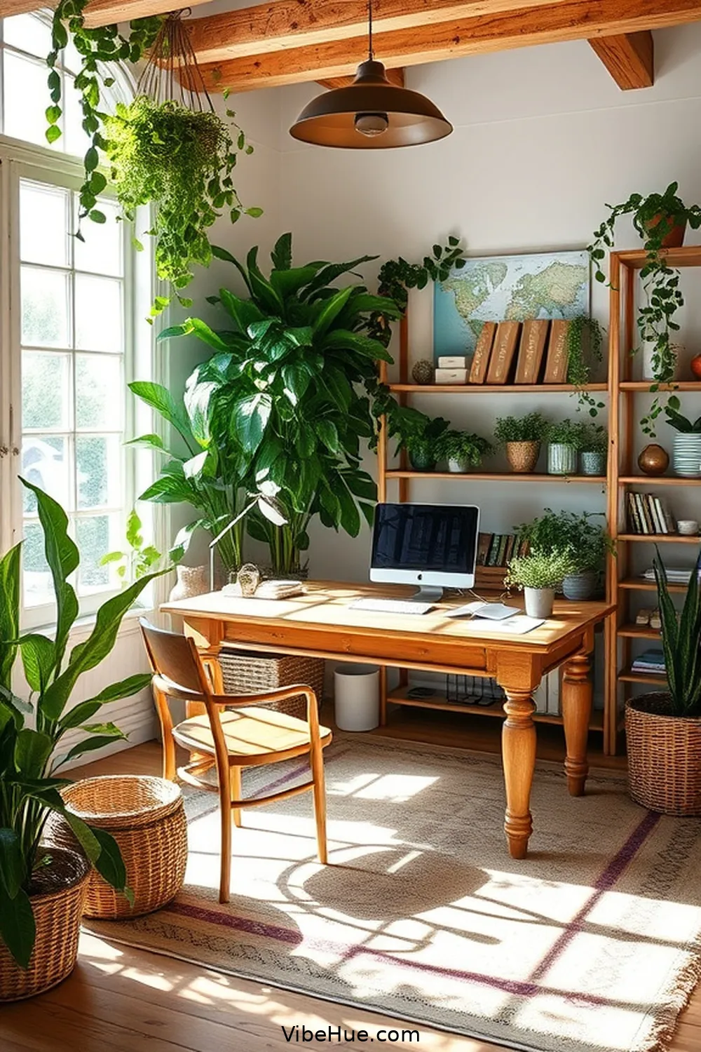 Incorporate Greenery for 21 Inspiring Holiday Home Office Ideas in Modern Farmhouse Style