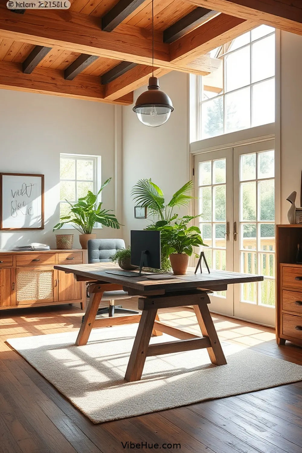 Incorporate Natural Wood Elements for 21 Inspiring Holiday Home Office Ideas in Modern Farmhouse Style