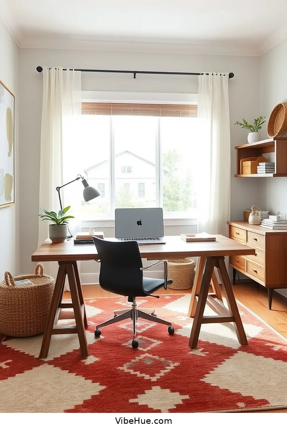 Incorporate a Statement Rug for 21 Inspiring Holiday Home Office Ideas in Modern Farmhouse Style