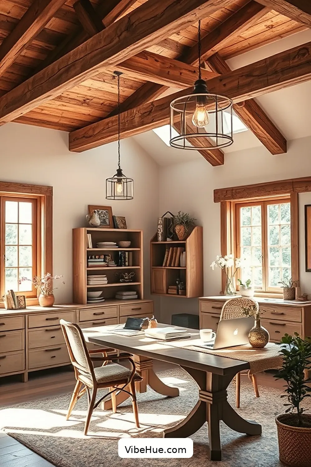 Optimize Lighting With Farmhouse Fixtures for 21 Inspiring Holiday Home Office Ideas in Modern Farmhouse Style