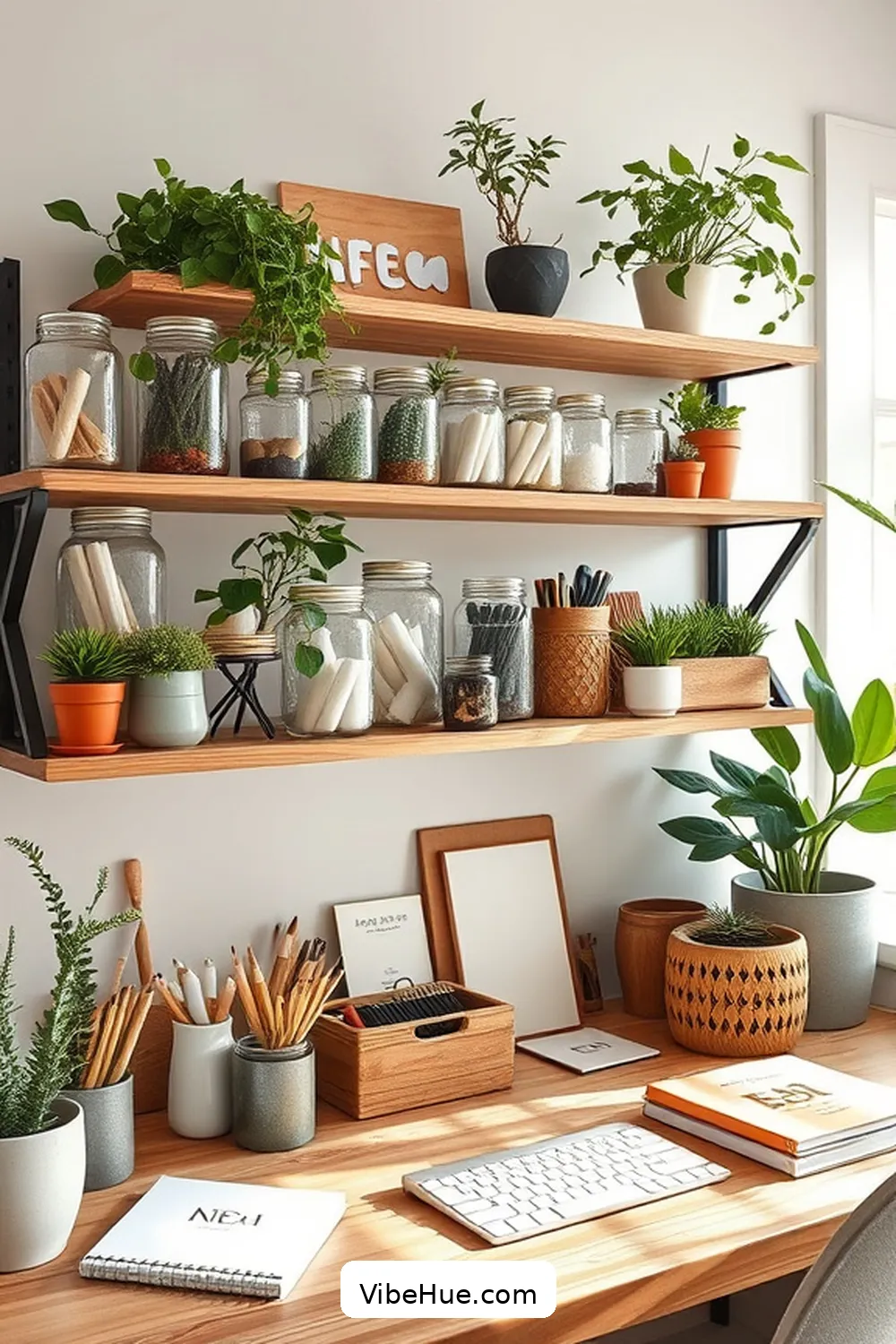Use Mason Jars for Organizing for 21 Inspiring Holiday Home Office Ideas in Modern Farmhouse Style