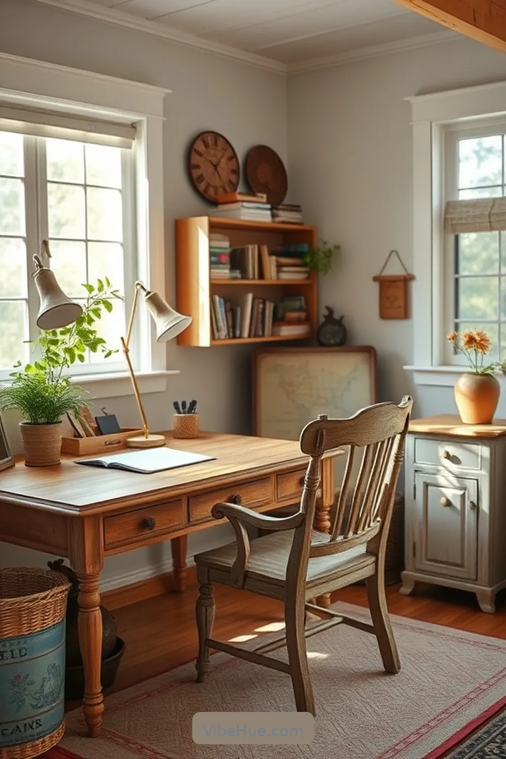 Use Vintage Furniture for 21 Inspiring Holiday Home Office Ideas in Modern Farmhouse Style
