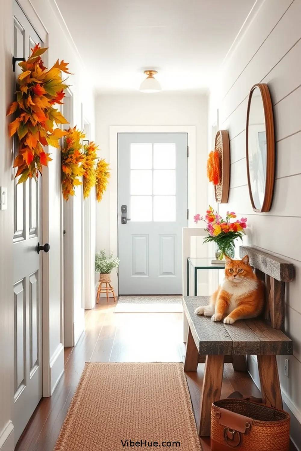 Utilize Seasonal Decor for 21 Key Elements for a Year-Round Modern Farmhouse Hallway Style