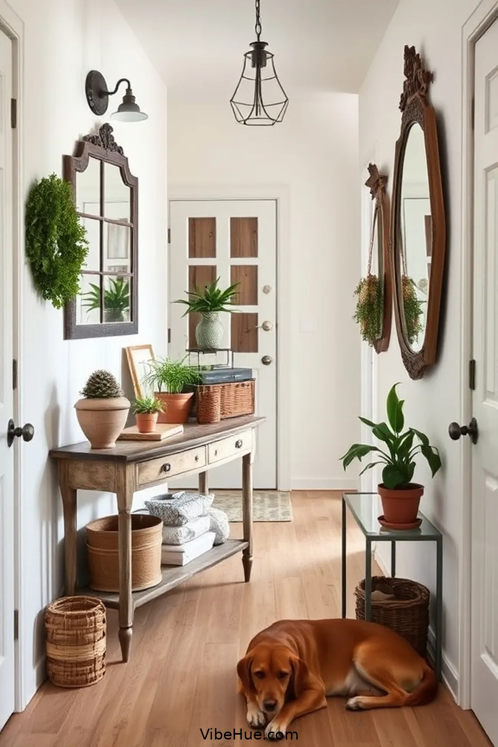 Utilize Vintage Accessories for 21 Key Elements for a Year-Round Modern Farmhouse Hallway Style