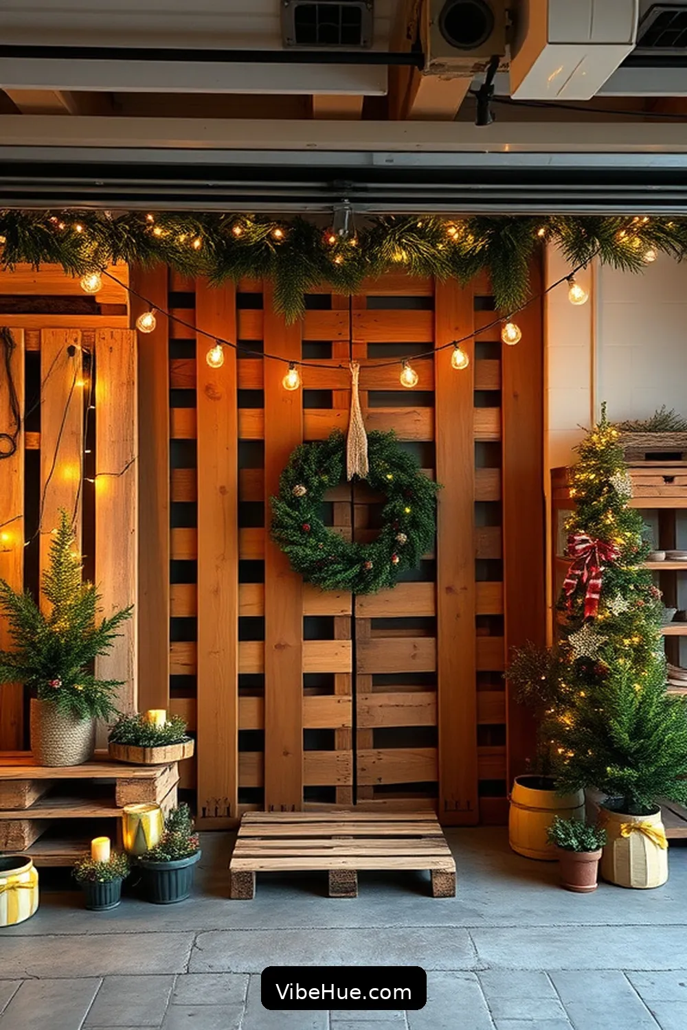 21 Tips for a Holiday Garage With Industrial Style 7 Utilize Wooden Pallets as Backdrops for 21 Tips for a Holiday Garage With Industrial Style
